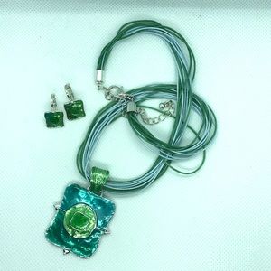 Blue green necklace and earring gift set